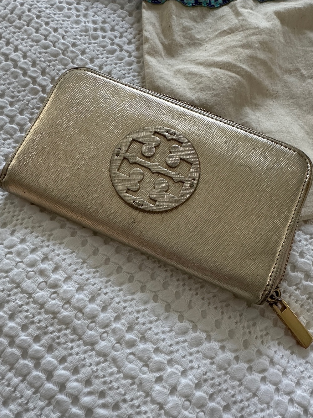 Tory Burch Metallic Champagne/Gold Zip-Around Wallet